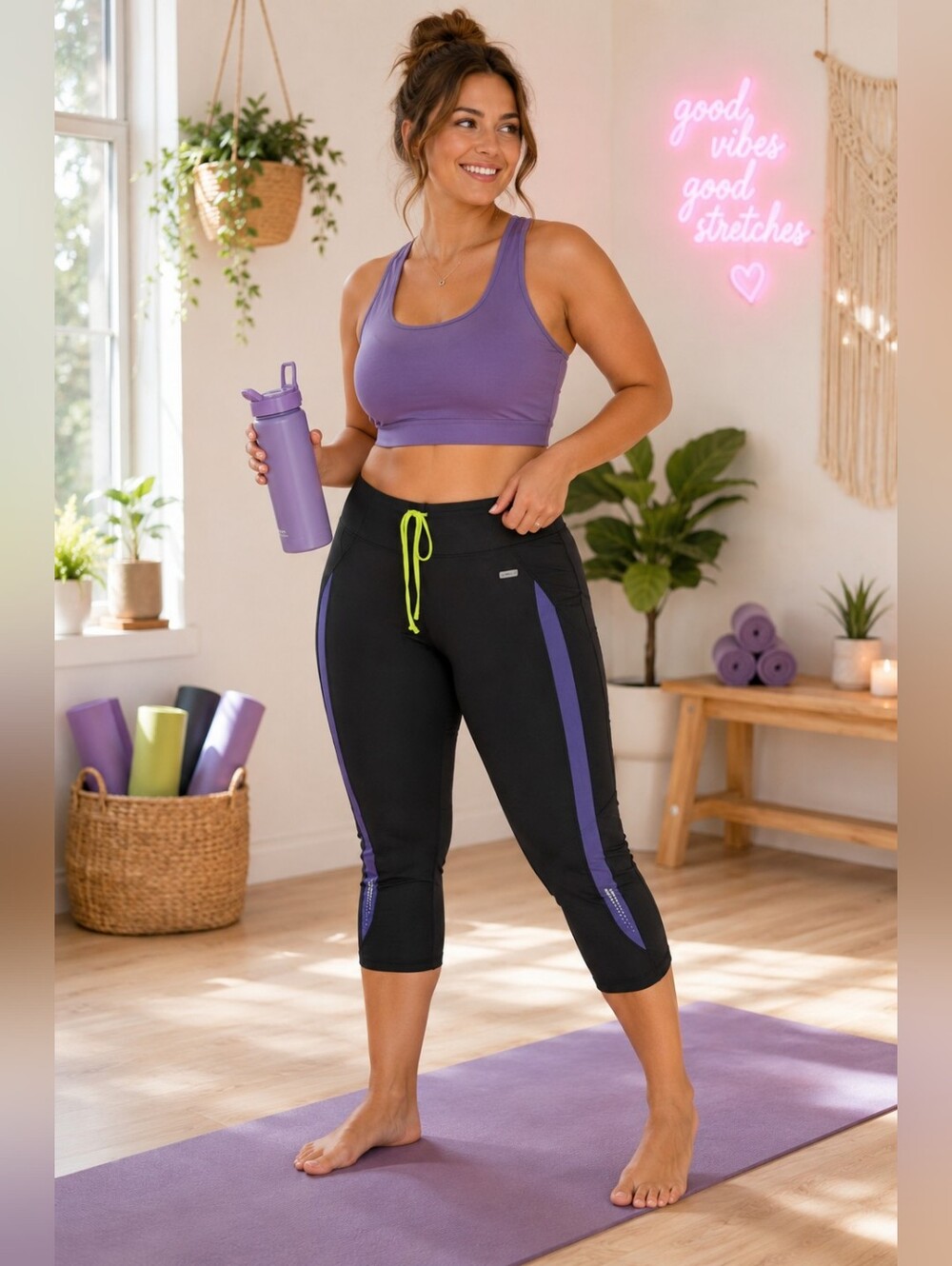 🌿 Athletic Works Black & Purple 7/8 Active Leggings Size Large 🌿